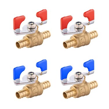 EFIELD Pack of 4 12 Inch Barb Crimp Pex Full Port Shut Off Ball Valve Hot and Cold With Butterfly Handle Brass4 PiecesVALVE0334PCS