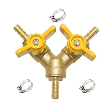 Hooshing 3 Way Shut Off Valve 14 Hose Barb 2 Switch Y Shaped Ball Valve Soild Brass with Stainless Clamps for Water Fuel Air