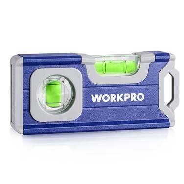 WORKPRO Small Level 412 Inch Mini Level Tool Magnetic Pocket Level with 2 Different Bubbles 90180 Aluminum Alloy Construction Cobalt Blue