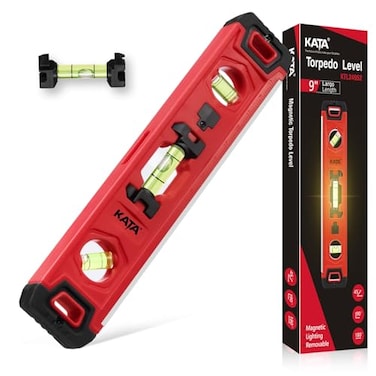 KATA Torpedo Level Magnetic TooL 9 Inch Small Leveler Tools with Ruler 4590180 Degree Vials Removable Line Bubble Spirit leveling For Hanging Pictures Installing Shelf in Dark Tight Spaces