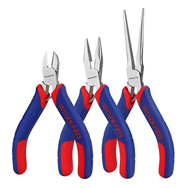 WORKPRO Mini Pliers Set 3Piece Small Pliers Tool Kit Includes 4 Diagonal Plier 5 Long Nose Plier 6 Needle Nose Plier for Making Crafts Repairing Electronic Devices