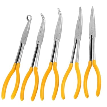 FUNSUEI 5 PCS 11 Inch Long Needle Nose Pliers Set Long Nose Pliers Set Including 90 Degree 45 Degree 25 Degree Straight Needle Nose and Circle Pliers