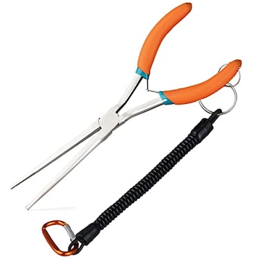 LEONTOOL Extra Long Needle Nose Pliers For Jewelry Making 7 Inches Straight Needle Nose Plier With Serrated Jaw Fishing Hook Remover Tool With Lanyard Long Nose Pliers For HardToReach Narrow Spaces