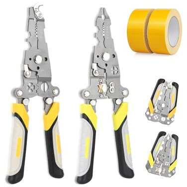YIJINTUO 2Pack 18 in 1 Foldable Wire Stripper Tool Kit Multipurpose Hand Tool for Stripping Crimping Twisting with 2 Rolls Electrical Tape DIY Electrician Tools