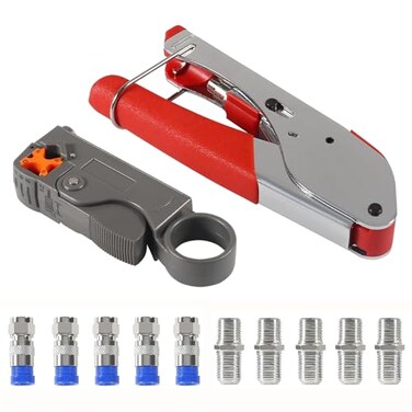 DIANN Coax Cable Crimper Coaxial Compression Tool Kit Wire Stripper with with 5pcs RG6 F Type Connector and 5pcs RG6 Coax Cable Extender 12pcs