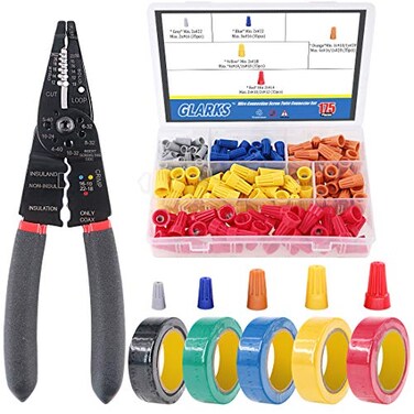 Glarks 8 1022 AWG Multifunction Wire StripperCrimperCutter and 175Pcs Twist Nuts Caps Electrical Wire Connectors Screw Terminals with 5Pcs Electrical Tape Assortment Set