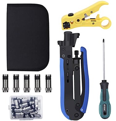Delgada Coaxial Cable Crimper Kit Coax Compression Tool RG6 RG59 RG11 Cable Crimping Tool Connector Kit with 20PCS F Compression Connectors