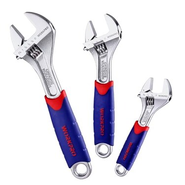 WORKPRO 3piece Adjustable Wrench Set CRV with Rubberized AntiSlip Grips 10inch 8inch 6inch