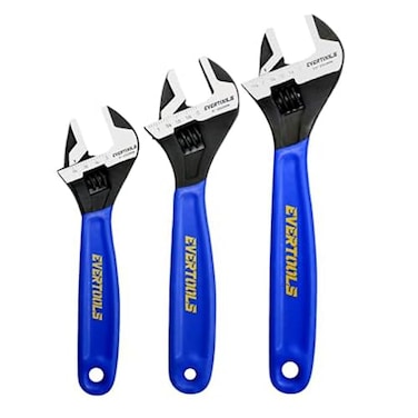 Evertools 3Piece Adjustable Wrench Set 6810 Inch Heavy Duty Chrome Vanadium Steel NonSlip Ergonomic Grip Black Oxide Finish Ideal for Cars Bikes Plumbing DIY
