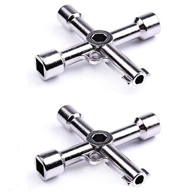F.L.S FLS 4 in 1 Alloy TriangleSquare 4 Way Service Utility Cross TriangleSquare Keys for Train Electrical Elevator Cabinet Valve 2pcs Silver Key