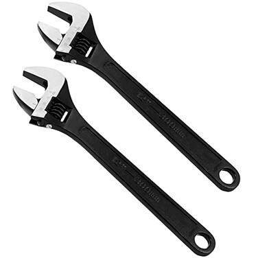 FUNSUEI 2 PCS 12 Inch Black Oxide Adjustable Wrench Heavy Duty Shifter Movable Spanner with 40 mm Wide Jaw Capacity HeatTreated Forged Alloy Steel Metric