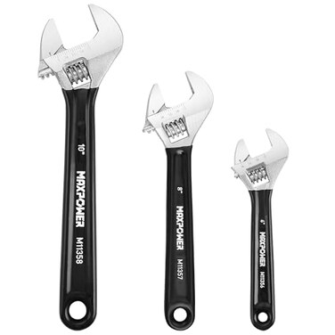 MAXPOWER Adjustable Wrench Set 3Piece Adjustable Wrenches 6inch 8inch 10inch Metric SAE Scales ExtraWide Jaw and Soft Grip Wrench Set