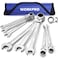 WORKPRO 8piece FlexHead Ratcheting Combination Wrench Set Metric 817mm 72Teeth CrV Constructed Mirror Polished Chrome Plated with Roll Up Pouch
