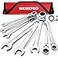 WORKPRO 8piece FlexHead Ratcheting Combination Wrench Set SAE 51634 in 72Teeth CrV Constructed Mirror Polished Chrome Plated with Roll Up Pouch