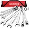 WORKPRO 8piece FlexHead Ratcheting Combination Wrench Set SAE 51634 in 72Teeth CrV Constructed Mirror Polished Chrome Plated with Roll Up Pouch