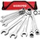 WORKPRO 8piece FlexHead Ratcheting Combination Wrench Set SAE 51634 in 72Teeth CrV Constructed Mirror Polished Chrome Plated with Roll Up Pouch