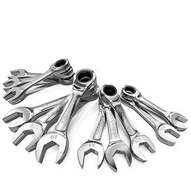 Olsa Tools 11pc SAE Ratchet Wrench Set 120 Tooth Stubby Size Chrome Vanadium Steel