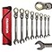 WORKPRO 8piece FlexHead Ratcheting Combination Wrench Set Metric 917 mm 72Teeth CrV Constructed Nickel Plating with Organization Bag