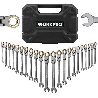 WORKPRO 22Piece FlexHead Ratcheting Wrench Set Ratchet Combination Wrench Sets with Organizer Box Nickel Plating 72 Teeth Metric 618mm SAE 1434