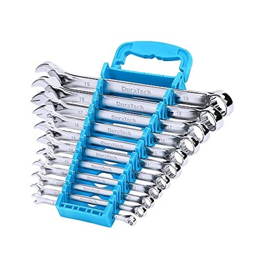DURATECH Combination Wrench Set Metric 11Piece 8 10 11 12 13 14 15 16 17 18 19mm 12Point CRV Steel Organized in Wrench Holder