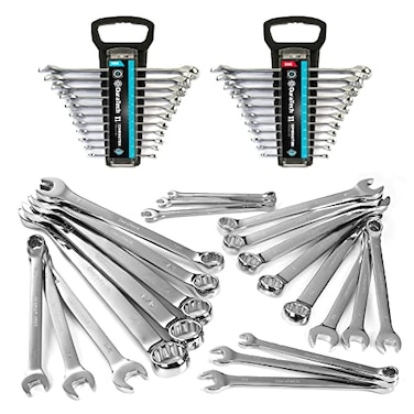 DURATECH Combination Wrench Set SAE Metric 22piece 14 to 78 819mm CRV Steel Organized in Wrench Holder