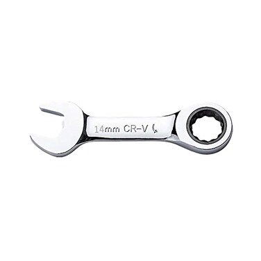FLZOSPER 14mm Metric Stubby Box End Head Geared Wrench 72Tooth Ratcheting Combination Wrench Spanner