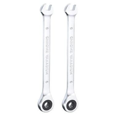 HARFINGTON 2pcs Ratcheting Wrench 6mm Metric 12PT CrV Polished Chromed Ratcheting Double End Combination Wrench with 72 Tooth and 5 Movement Industrial Grade Gear Spanner Tool for Repair