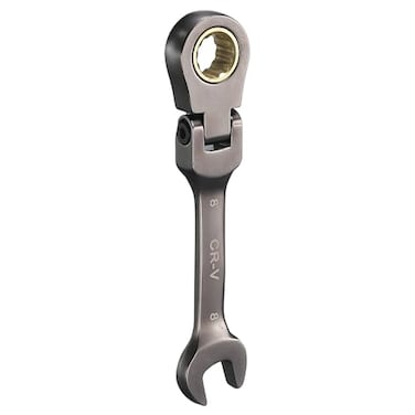 HARFINGTON Flex Head Stubby Ratcheting Combination Wrench 8mm Metric 72Teeth CRV Steel Nickel Plated FlexHead Ratchet Wrench for Fasteners Nut Bolt