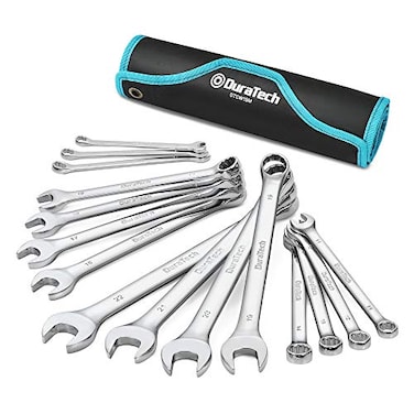 DURATECH Combination Wrench Set Metric 15Piece 8 9 10 11 12 13 14 15 16 17 18 19 20 21 22mm 12Point CRV Steel with Rolling Pouch