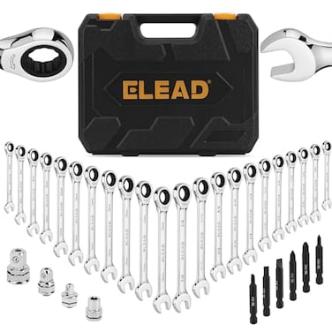ELEAD 33Piece Combination Ratchet Wrench Set SAE Metric Sizes 14 to 34 618mm 72Tooth Gear Design CRV Steel Organizer Carry Case Ideal for Mechanics DIY
