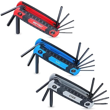 EFFICERE 25Piece Complete Folding Hex Key Wrench Set Metric 15mm 8mm SAE 564 14 Star T9 T40 CrV Steel Precise and Chamfered Tips 3 Pack AllPurpose Portable and Compact Allen Wrench Tools