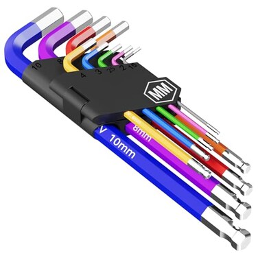 Fineonly 9PCS Allen Wrench Set 1510mm Long Ball End Hex Key Set CrV Metric Allen Key Hexagonal Assortment