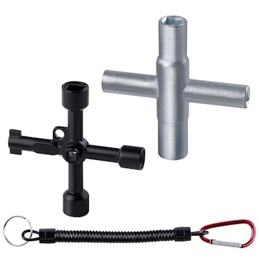 LEONTOOL 2PCS 4 Way Sillcock Key Set Utilities Key Multifunctional Water Key Steel Sillcock Wrench 4 Way Water Key Tool Hose Bib Key for Valve Faucet and Spigots Hydrant Control Cabinet