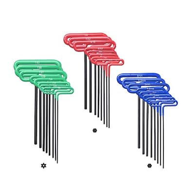Oerfred GogoBing Cushion Grip Hex t handle torque TKey allen wrench sets long screwdriver tool 8 SAE Standard 33214 Inch 8 Metric 256 MM Sizes 8 Torx T9T40 RedBlueGreen