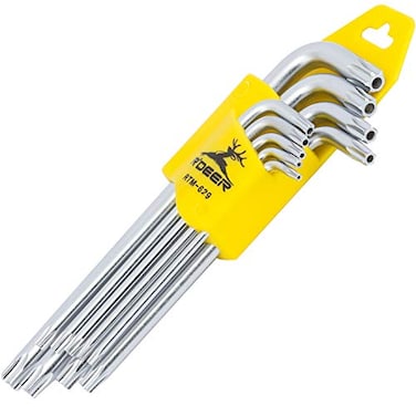 R'DEER RDEER 9 Piece Long Arm Torx Hex Key Set Industrial Level Anti Tamper Proof Star Allen Wrench Kit Lwrench Hand Tool Sizes T10T50