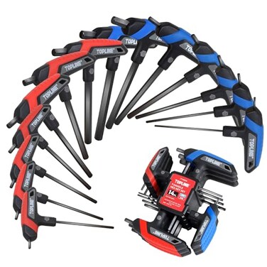 Topline 14Piece THandle Hex Key Set MetricSAE Long Arm Hex Keys Portable Allen Wrenches Sets with Storage Rack for Basic Home Repair and Mechanics Maintenance