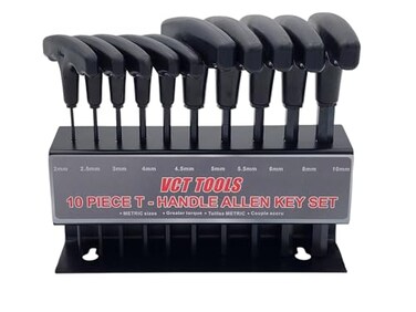 VCT 10pc THandle Hex Allen Key Wrench Set Metric MM 2 25 3 4 45 5 55 6 810mm WHolder