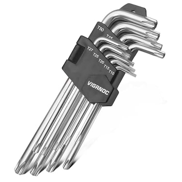 Viganoc Chrome Vanadium Steel Long Arm Torx Star Allen Wrench Set T10T50 9Piece