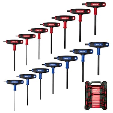 XOOL 14PCS T Handle Allen Wrench Set Metric SAE Hex Key Set Long Arm Hex Key Wrench Set with Portable Organizer
