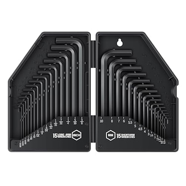 Reniteco 30 PCS Hex Head Key Allen Wrench Tool Set Organizer Kit Alloy Steel L Shape Black Metric 0710 mm SAE 002838 Standard In Storage Case Long Short Arm