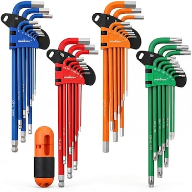 HORUSDY 37PCS Hex Key Allen Wrench Set SAE Metric Star Long Arm Ball End Hex Key Set Industrial Grade Allen Wrench Set with Another Torque Handle
