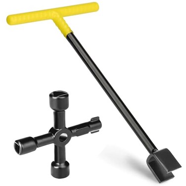 Comfylichi Water Meter Key 17 Inch 4Way Utility Keys Steel THandle Water Meter Shut Off Tool for Curb Main Shut Off Valve