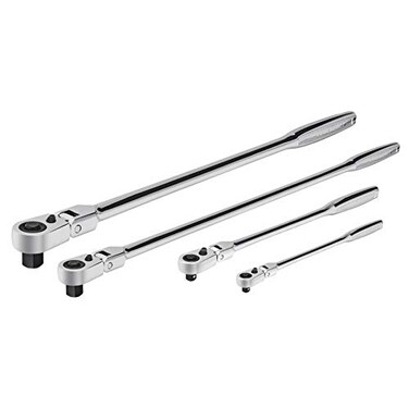 Powerbuilt 4 Piece Pro Tech Long Reach Flex Head Ratchet Set 72Tooth 180 Flex Head Contoured Grip Handles 14 Dr x 7 38 Dr x 9 17 12 Dr x 17 240238