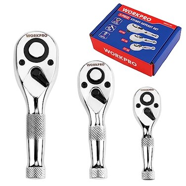 WORKPRO 3Piece Stubby Ratchet Set Quick Release Reversible 14 38 12 Drive Mini Ratchet Handles Chrome Alloy Made CRMO Head 72Tooth Full Polished