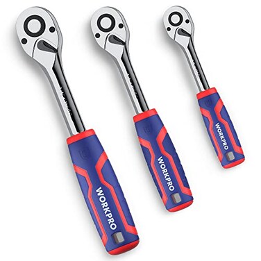 WORKPRO 3Piece Ratchet Set 14 38 12 Drive Ratchet Wrench QuickRelease Reversible 72Tooth Chrome Alloy Made