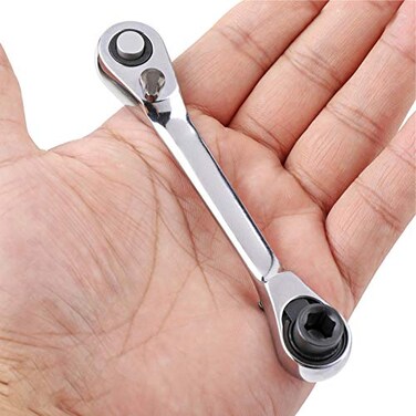 JUSTAUS 14 Inch Mini Double Headed Ratchet Wrench 72 Tooth Drive Socket and Screwdriver Bit Ratchet Set Rotator 5 Degrees Quick Install Release Ratchet Accessories Tool Silver