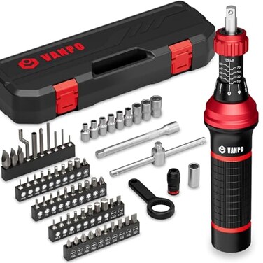 VANPO Torque Screwdriver Set 64 Pieces 1080 inlb 14 Inch Pound Torque Wrench Screwdriver Kit with TBar S2 Bits Precision Tool for Optics Electronics Smart Locks DIY Repair