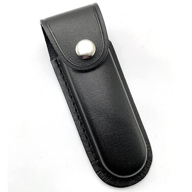 Jingelmall Pocket Knife Sheath Black Genuine Leather Belt Case Universal Folding Pocket Knife with Belt Loop Pouch Fits Any 4 Folding Pocket Knife