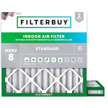 Filterbuy 10x10x2 Air Filter MERV 8 Essential Dust Allergy Defense 2Pack Electrostatic Pleated HVAC AC Furnace Filters Replacement Made in USA Actual Size 950 x 950 x 175