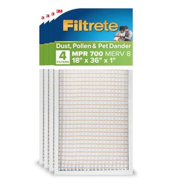 Filtrete 18x36x1 AC Furnace Air Filter MERV 8 MPR 700 Tough on Pollen Easy on Airflow 3Month Pleated 1Inch Electrostatic Air Cleaning Filter 4Pack Actual Size 1781 x 3581 x 065 in